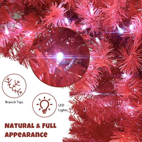 6FT Hinged Santa Hat Christmas Tree - 1250 Lush PVC Tips, 300 LED Lights, Fire-Resistant, Indoor Holiday Decor, Red/White