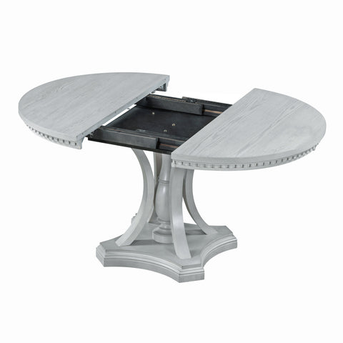 TREXM Extendable Round Dining Set for 4 | Retro 5-Piece Kitchen Table & Chairs | Antique Gray Oak Veneer MDF | 42"-58" Table | Farmhouse Style for Dining Room