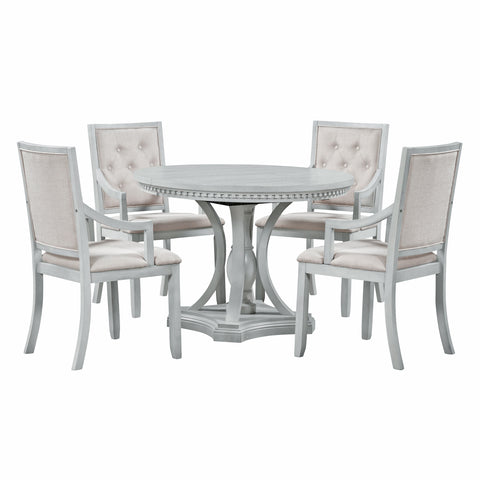 TREXM Extendable Round Dining Set for 4 | Retro 5-Piece Kitchen Table & Chairs | Antique Gray Oak Veneer MDF | 42"-58" Table | Farmhouse Style for Dining Room