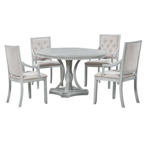 TREXM Extendable Round Dining Set for 4 | Retro 5-Piece Kitchen Table & Chairs | Antique Gray Oak Veneer MDF | 42"-58" Table | Farmhouse Style for Dining Room