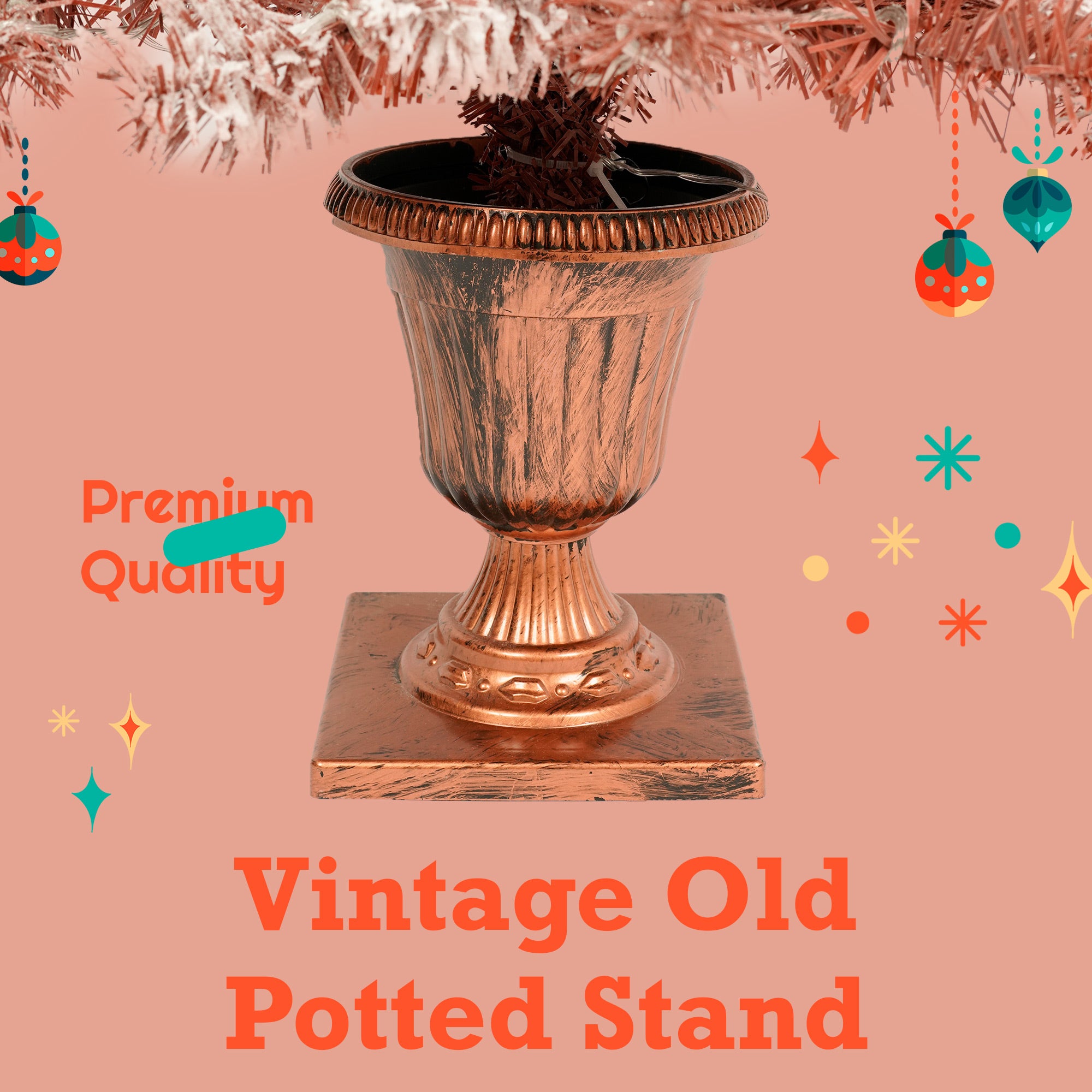 GO 4-Piece Artificial Christmas Tree Set: Brown PVC Frosted Needles with Warm LED Lights, Pine Cones, Berries - Perfect for Door &amp; Fireplace Decor