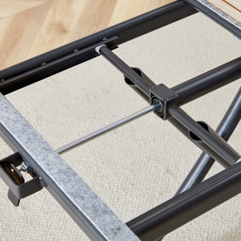 Modern Minimalist Lift-Top Coffee Table & 4 Upholstered Dining Chairs Set, Wood Grain Craft Sticker Desktop, Black Metal Legs, Adjustable Height Dining/Office/Dressing Table, Space-Saving Design, Natural Wood Wash