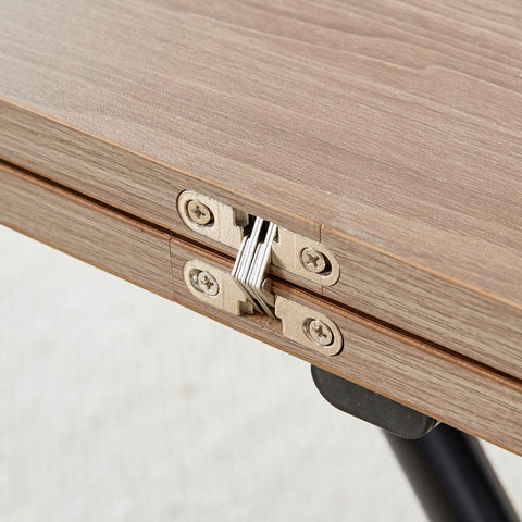 Modern Minimalist Lift-Top Coffee Table & 4 Upholstered Dining Chairs Set, Wood Grain Craft Sticker Desktop, Black Metal Legs, Adjustable Height Dining/Office/Dressing Table, Space-Saving Design, Natural Wood Wash