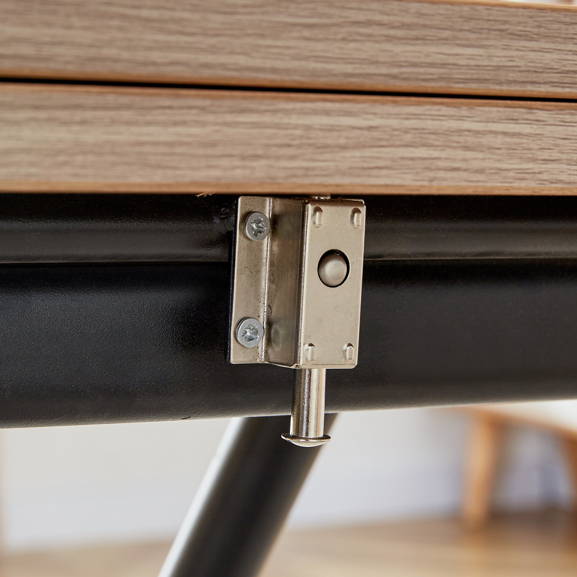 Modern Minimalist Lift-Top Coffee Table & 4 Upholstered Dining Chairs Set, Wood Grain Craft Sticker Desktop, Black Metal Legs, Adjustable Height Dining/Office/Dressing Table, Space-Saving Design, Natural Wood Wash