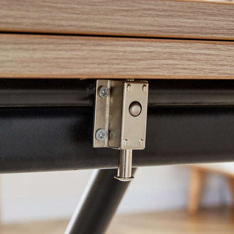 Modern Minimalist Lift-Top Coffee Table & 4 Upholstered Dining Chairs Set, Wood Grain Craft Sticker Desktop, Black Metal Legs, Adjustable Height Dining/Office/Dressing Table, Space-Saving Design, Natural Wood Wash