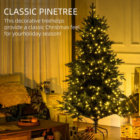 HOMCOM 6ft Prelit Artificial Christmas Tree | 2328 Branches, 400 Warm White LEDs | Auto Open, 8 Modes | Flame Retardant Plastic Green Tree for Holiday Home Decor