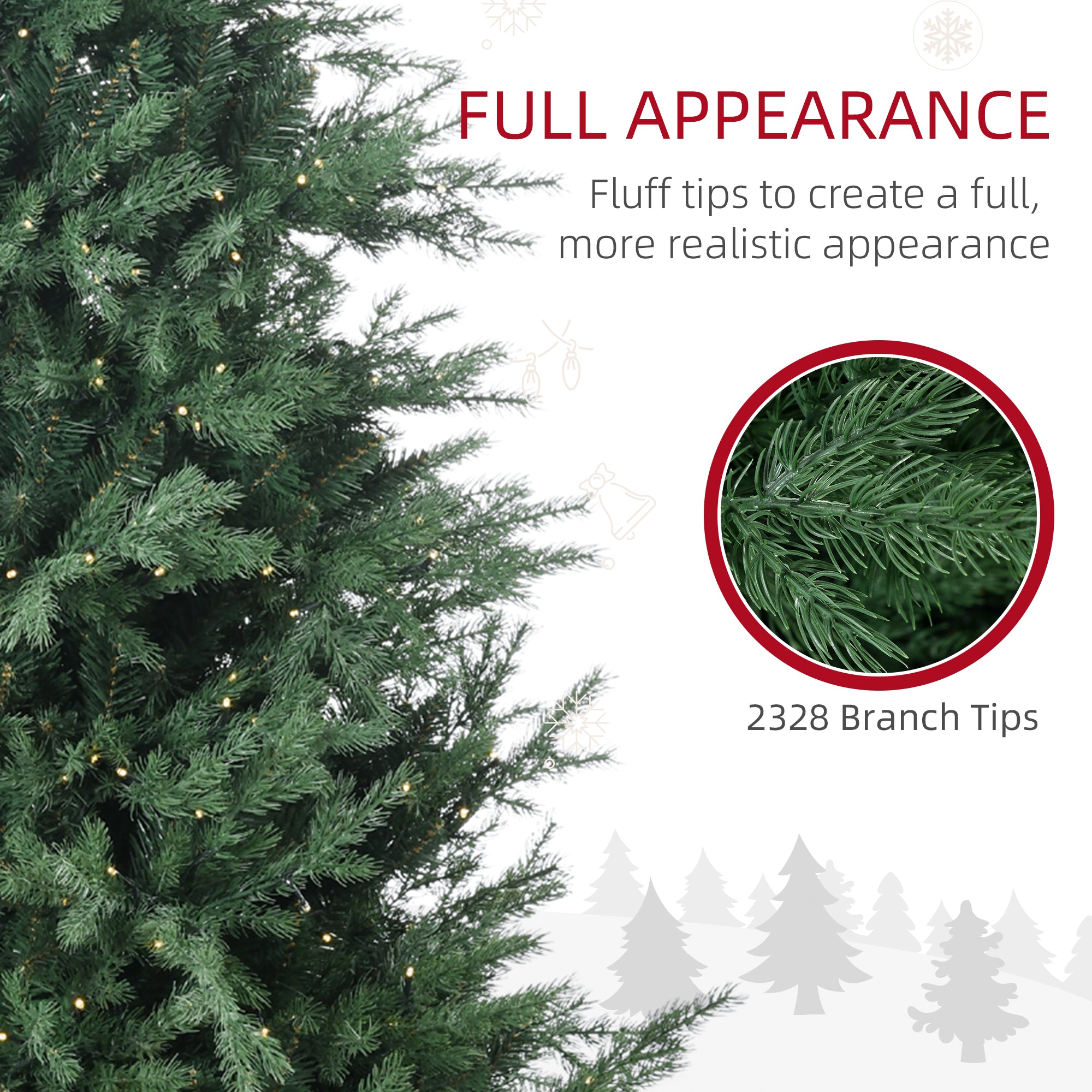 HOMCOM 6ft Prelit Artificial Christmas Tree | 2328 Branches, 400 Warm White LEDs | Auto Open, 8 Modes | Flame Retardant Plastic Green Tree for Holiday Home Decor