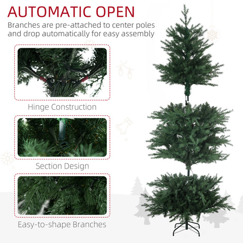 HOMCOM 6ft Prelit Artificial Christmas Tree | 2328 Branches, 400 Warm White LEDs | Auto Open, 8 Modes | Flame Retardant Plastic Green Tree for Holiday Home Decor