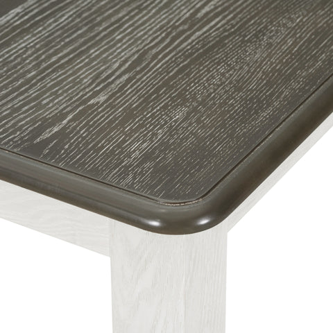 TREXM Retro 7-Piece Extendable Dining Table Set with 6 Upholstered Chairs, Antique Brown Oak Veneer & White Legs, Solid Rubberwood & Pine Construction for Dining Room & Gatherings