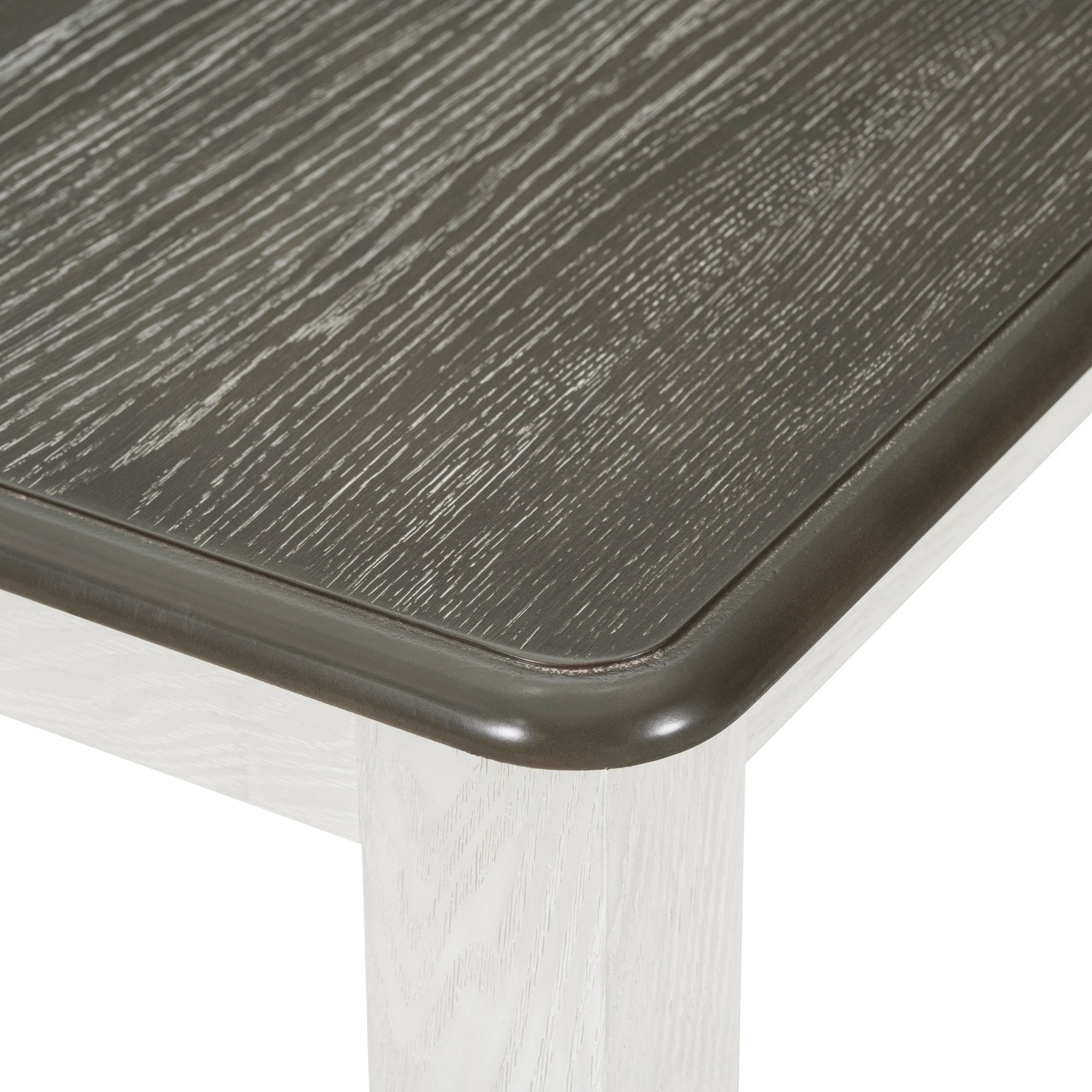 TREXM Retro 7-Piece Extendable Dining Table Set with 6 Upholstered Chairs, Antique Brown Oak Veneer & White Legs, Solid Rubberwood & Pine Construction for Dining Room & Gatherings