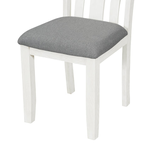 TREXM Retro 7-Piece Extendable Dining Table Set with 6 Upholstered Chairs, Antique Brown Oak Veneer & White Legs, Solid Rubberwood & Pine Construction for Dining Room & Gatherings