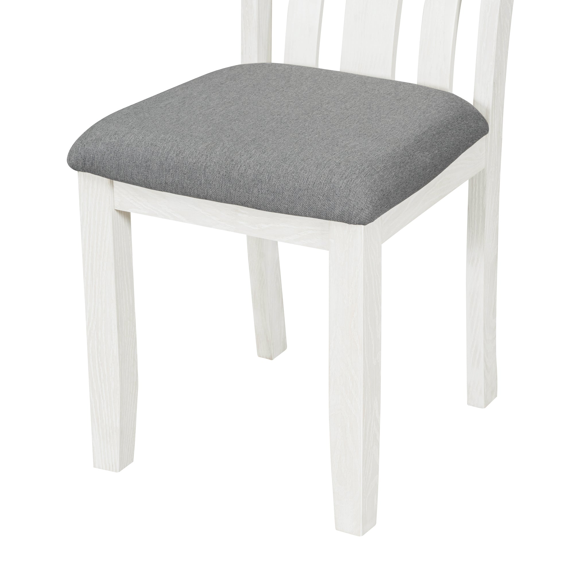 TREXM Retro 7-Piece Extendable Dining Table Set with 6 Upholstered Chairs, Antique Brown Oak Veneer & White Legs, Solid Rubberwood & Pine Construction for Dining Room & Gatherings