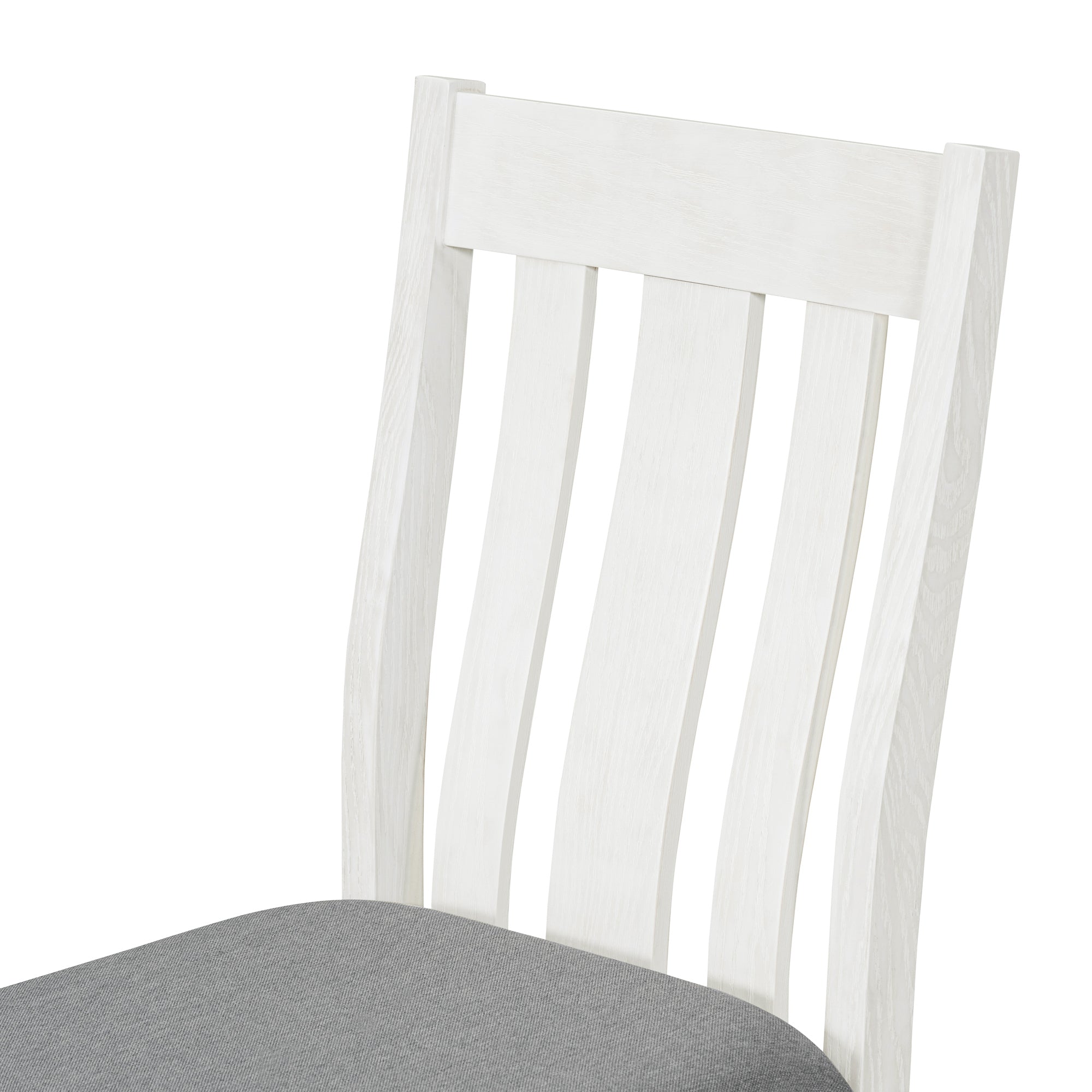 TREXM Retro 7-Piece Extendable Dining Table Set with 6 Upholstered Chairs, Antique Brown Oak Veneer & White Legs, Solid Rubberwood & Pine Construction for Dining Room & Gatherings