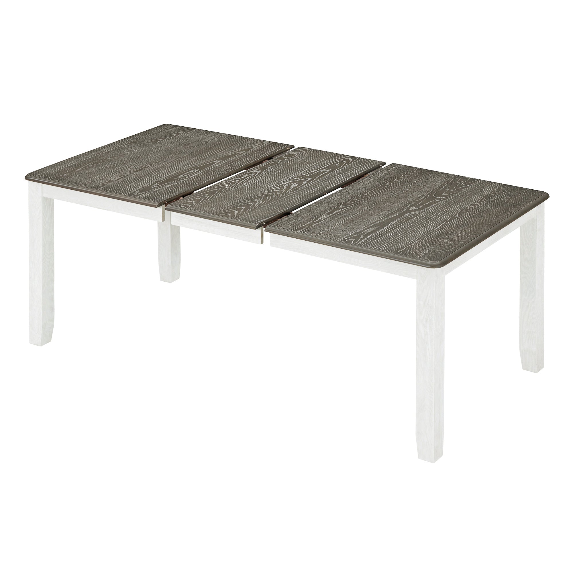 TREXM Retro 7-Piece Extendable Dining Table Set with 6 Upholstered Chairs, Antique Brown Oak Veneer & White Legs, Solid Rubberwood & Pine Construction for Dining Room & Gatherings