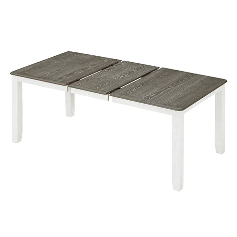 TREXM Retro 7-Piece Extendable Dining Table Set with 6 Upholstered Chairs, Antique Brown Oak Veneer & White Legs, Solid Rubberwood & Pine Construction for Dining Room & Gatherings