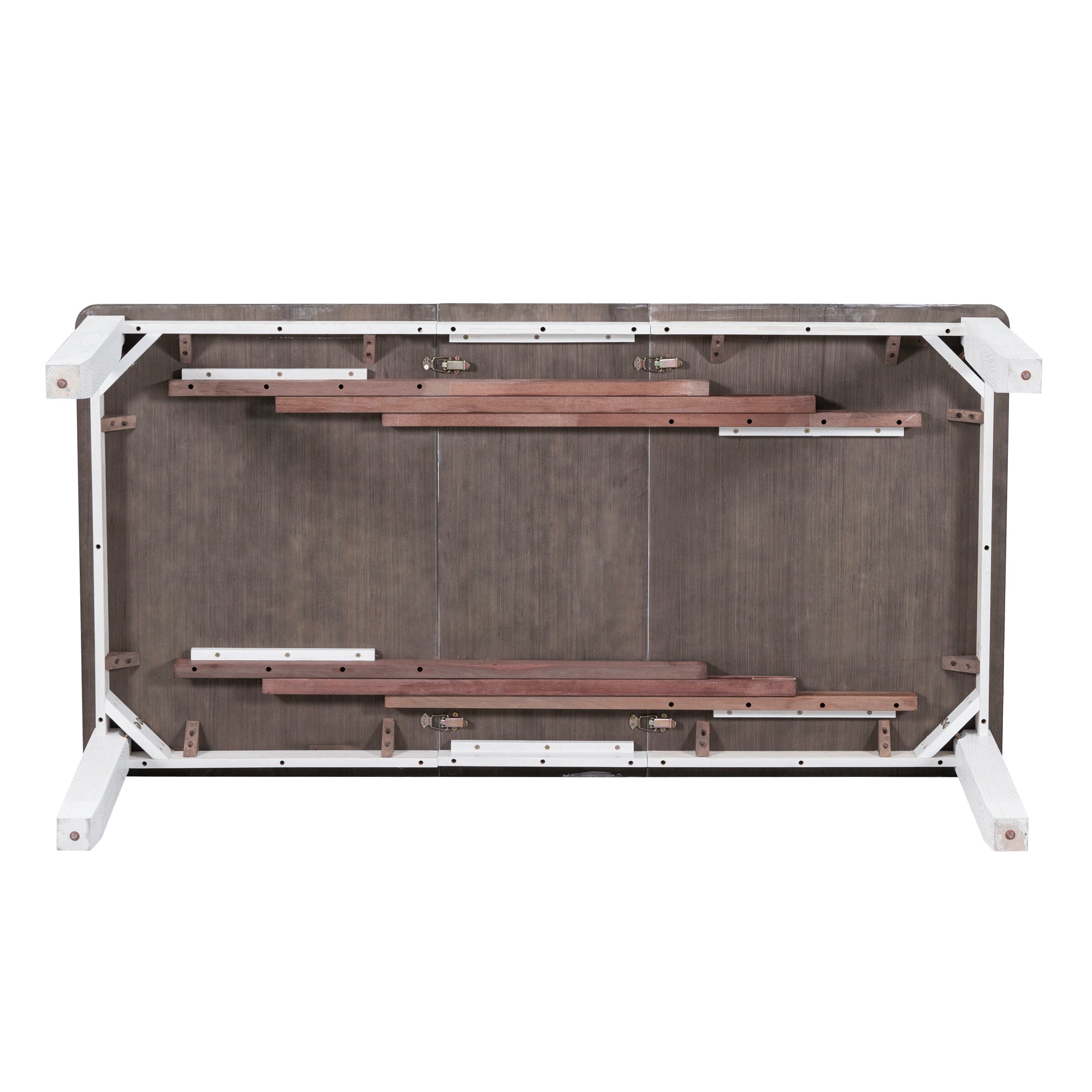 TREXM Retro 7-Piece Extendable Dining Table Set with 6 Upholstered Chairs, Antique Brown Oak Veneer & White Legs, Solid Rubberwood & Pine Construction for Dining Room & Gatherings