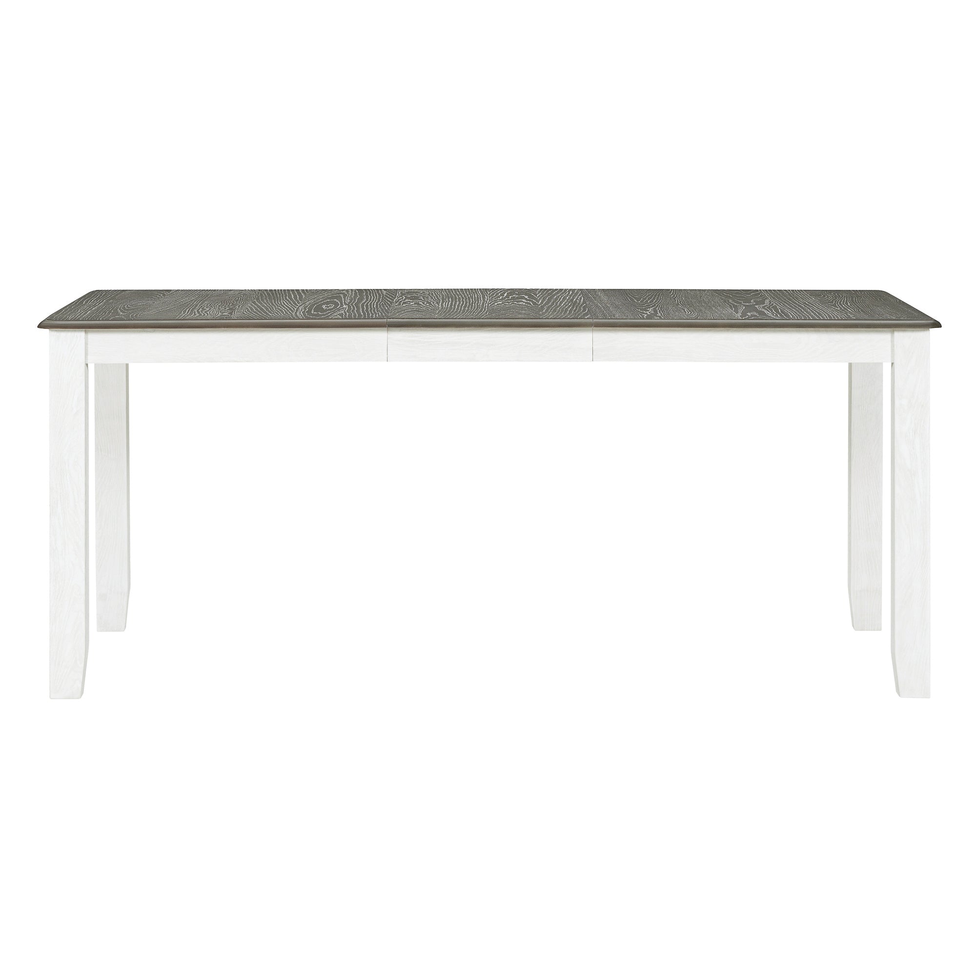 TREXM Retro 7-Piece Extendable Dining Table Set with 6 Upholstered Chairs, Antique Brown Oak Veneer & White Legs, Solid Rubberwood & Pine Construction for Dining Room & Gatherings