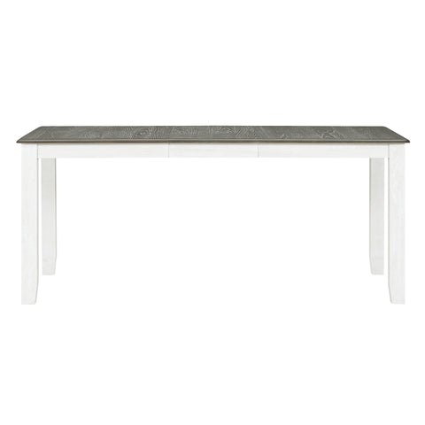 TREXM Retro 7-Piece Extendable Dining Table Set with 6 Upholstered Chairs, Antique Brown Oak Veneer & White Legs, Solid Rubberwood & Pine Construction for Dining Room & Gatherings