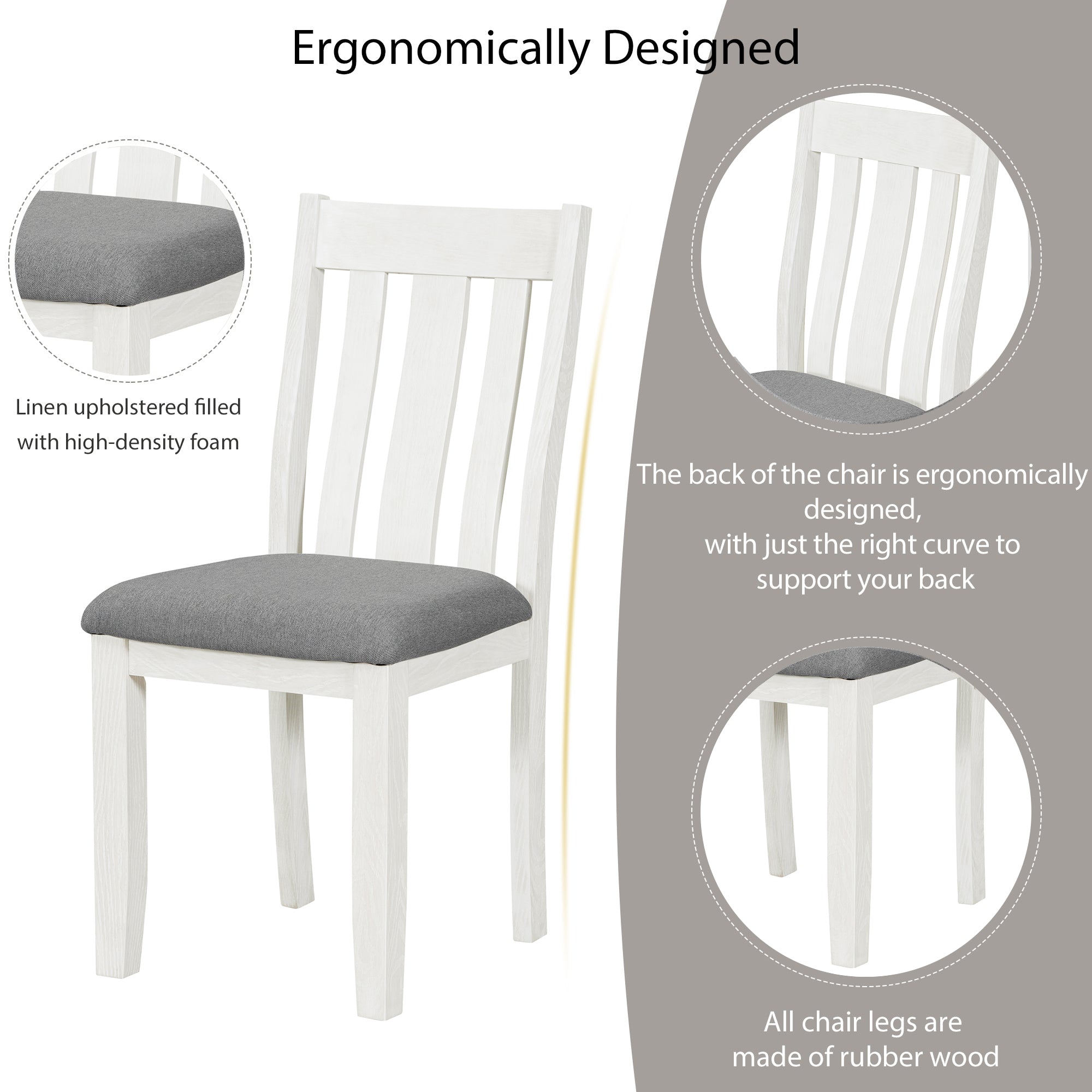 TREXM Retro 7-Piece Extendable Dining Table Set with 6 Upholstered Chairs, Antique Brown Oak Veneer & White Legs, Solid Rubberwood & Pine Construction for Dining Room & Gatherings