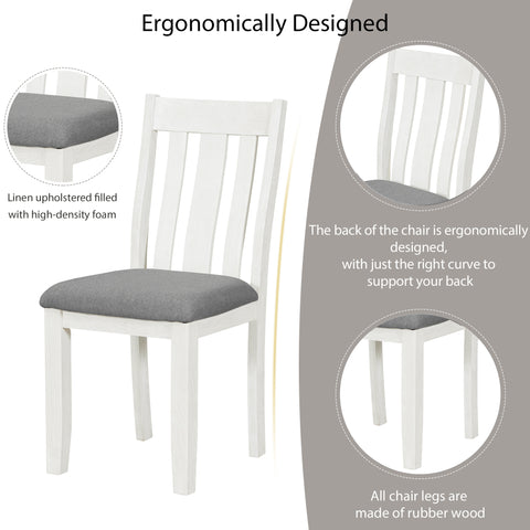 TREXM Retro 7-Piece Extendable Dining Table Set with 6 Upholstered Chairs, Antique Brown Oak Veneer & White Legs, Solid Rubberwood & Pine Construction for Dining Room & Gatherings