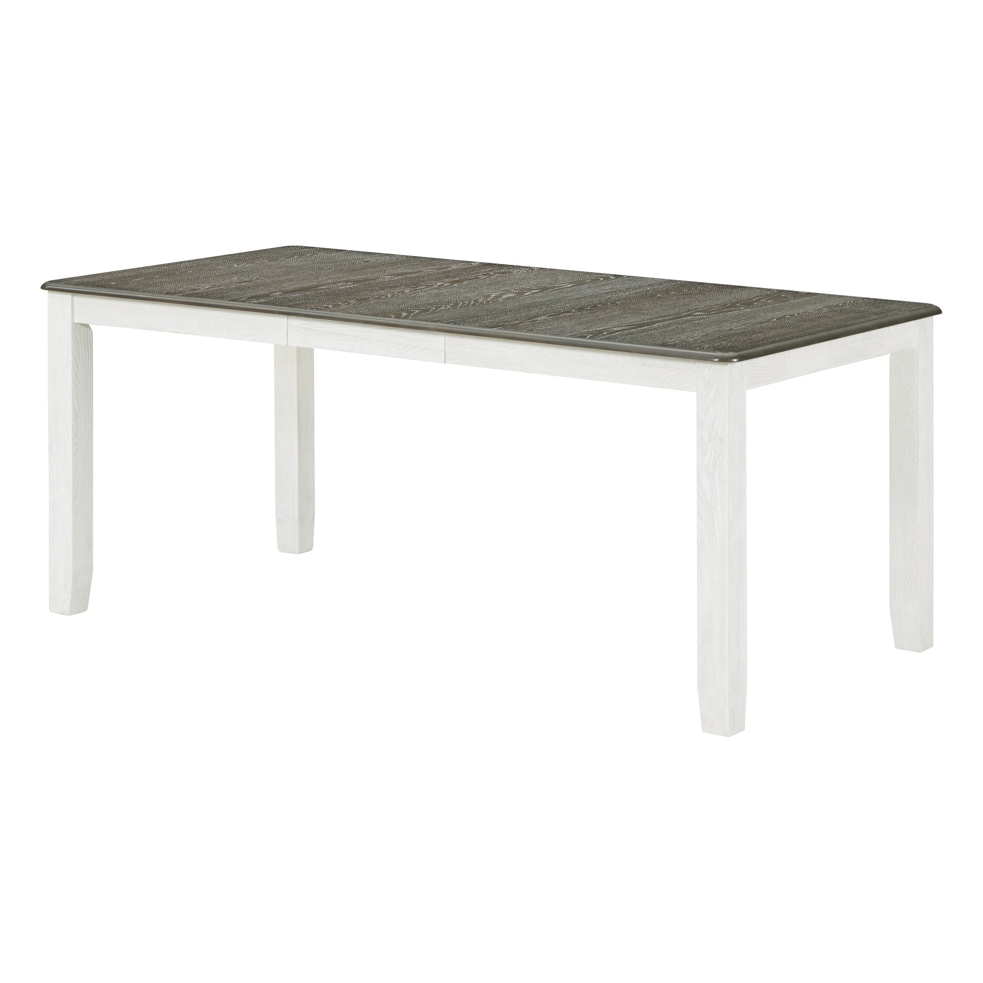 TREXM Retro 7-Piece Extendable Dining Table Set with 6 Upholstered Chairs, Antique Brown Oak Veneer & White Legs, Solid Rubberwood & Pine Construction for Dining Room & Gatherings