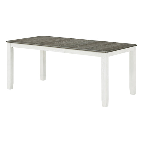 TREXM Retro 7-Piece Extendable Dining Table Set with 6 Upholstered Chairs, Antique Brown Oak Veneer & White Legs, Solid Rubberwood & Pine Construction for Dining Room & Gatherings