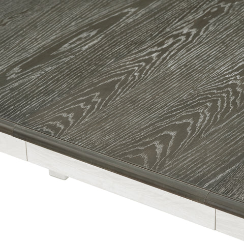 TREXM Retro 7-Piece Extendable Dining Table Set with 6 Upholstered Chairs, Antique Brown Oak Veneer & White Legs, Solid Rubberwood & Pine Construction for Dining Room & Gatherings