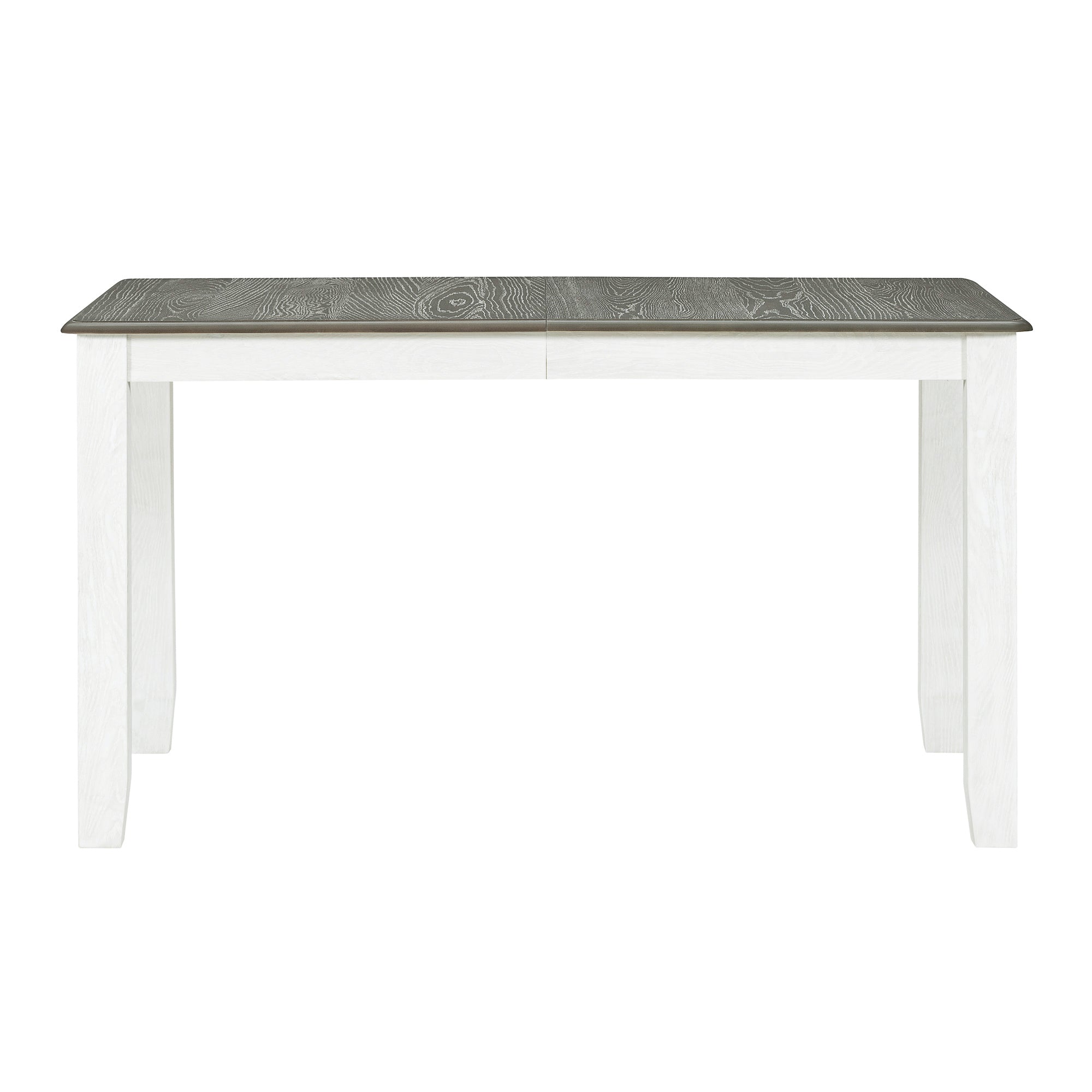 TREXM Retro 7-Piece Extendable Dining Table Set with 6 Upholstered Chairs, Antique Brown Oak Veneer & White Legs, Solid Rubberwood & Pine Construction for Dining Room & Gatherings