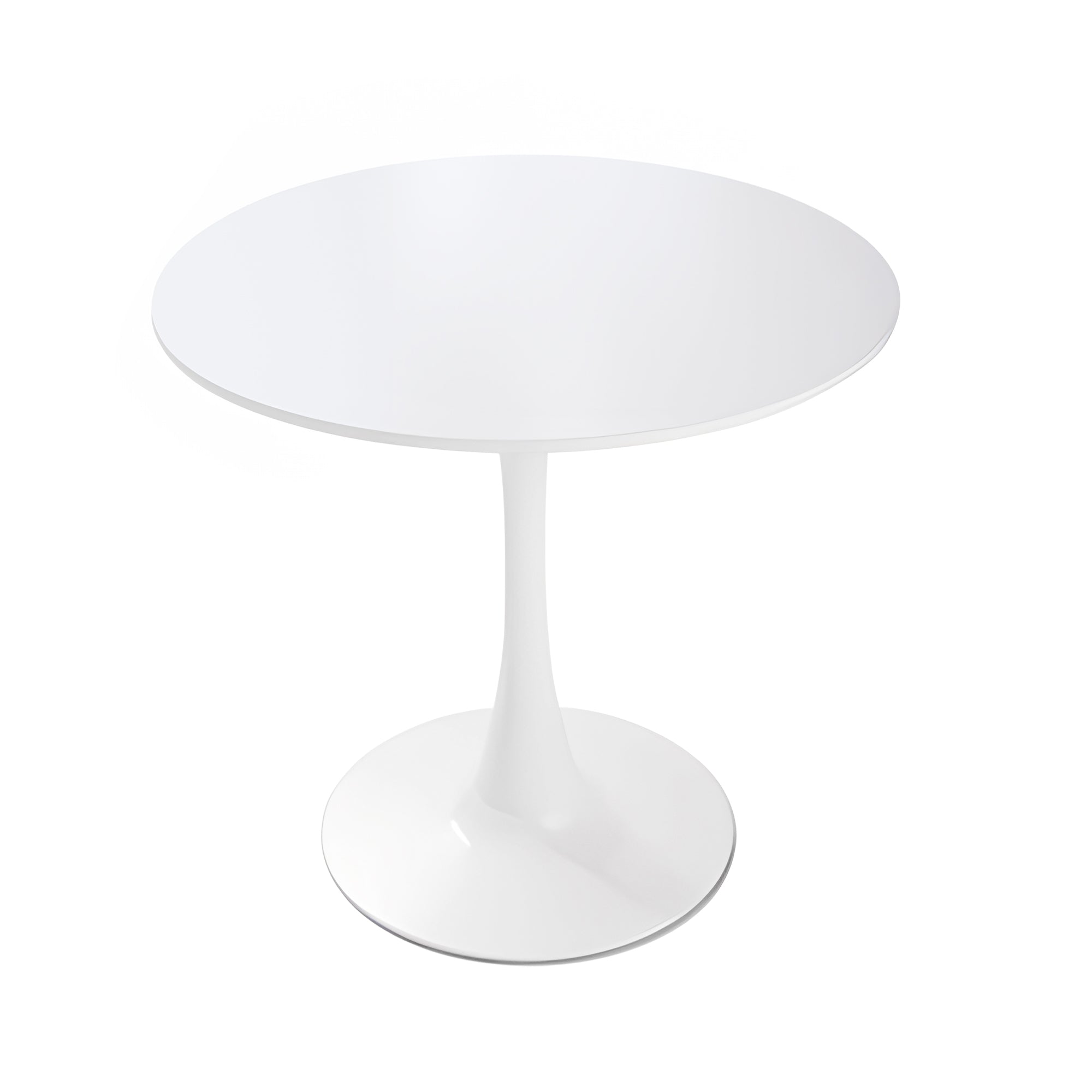 31.5" Round Dining Table Set for 4 with 4 Upholstered Faux Fur Chairs, MDF Table-top & White Metal Legs, Modern Kitchen & Reception Room Furniture, Easy Assembly