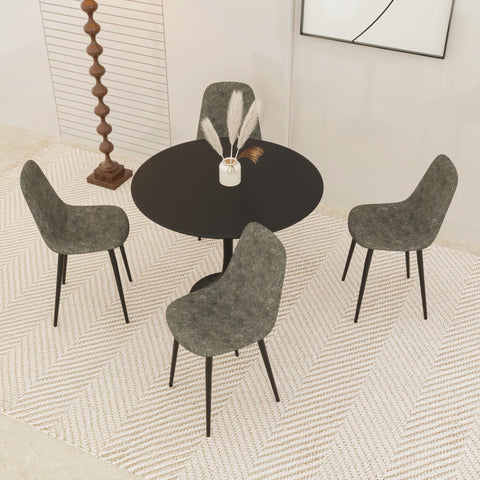 31.5" Round Dining Table Set for 4 | Modern MDF Black Table with Durable Metal Legs & 4 Suede Upholstered Chairs | Ideal for Dining Room, Restaurant, Cafe | Easy Clean, Comfortable Seating