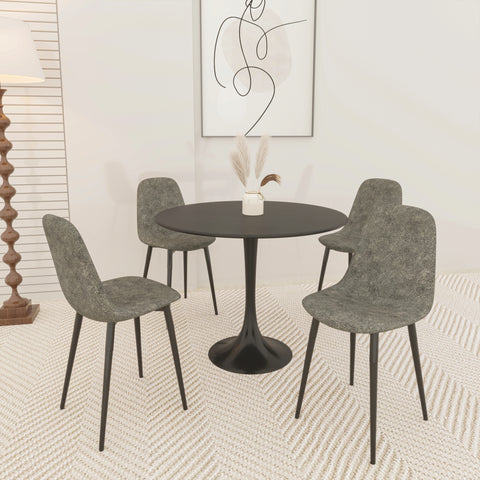 31.5" Round Dining Table Set for 4 | Modern MDF Black Table with Durable Metal Legs & 4 Suede Upholstered Chairs | Ideal for Dining Room, Restaurant, Cafe | Easy Clean, Comfortable Seating