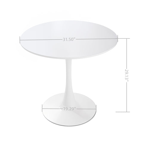 31.5" Round Dining Table Set for 2-4 | Off-White MDF Top, White Metal Legs | 2 Upholstered Faux Fur Chairs | Modern Kitchen, Reception Room Furniture | Easy Assembly