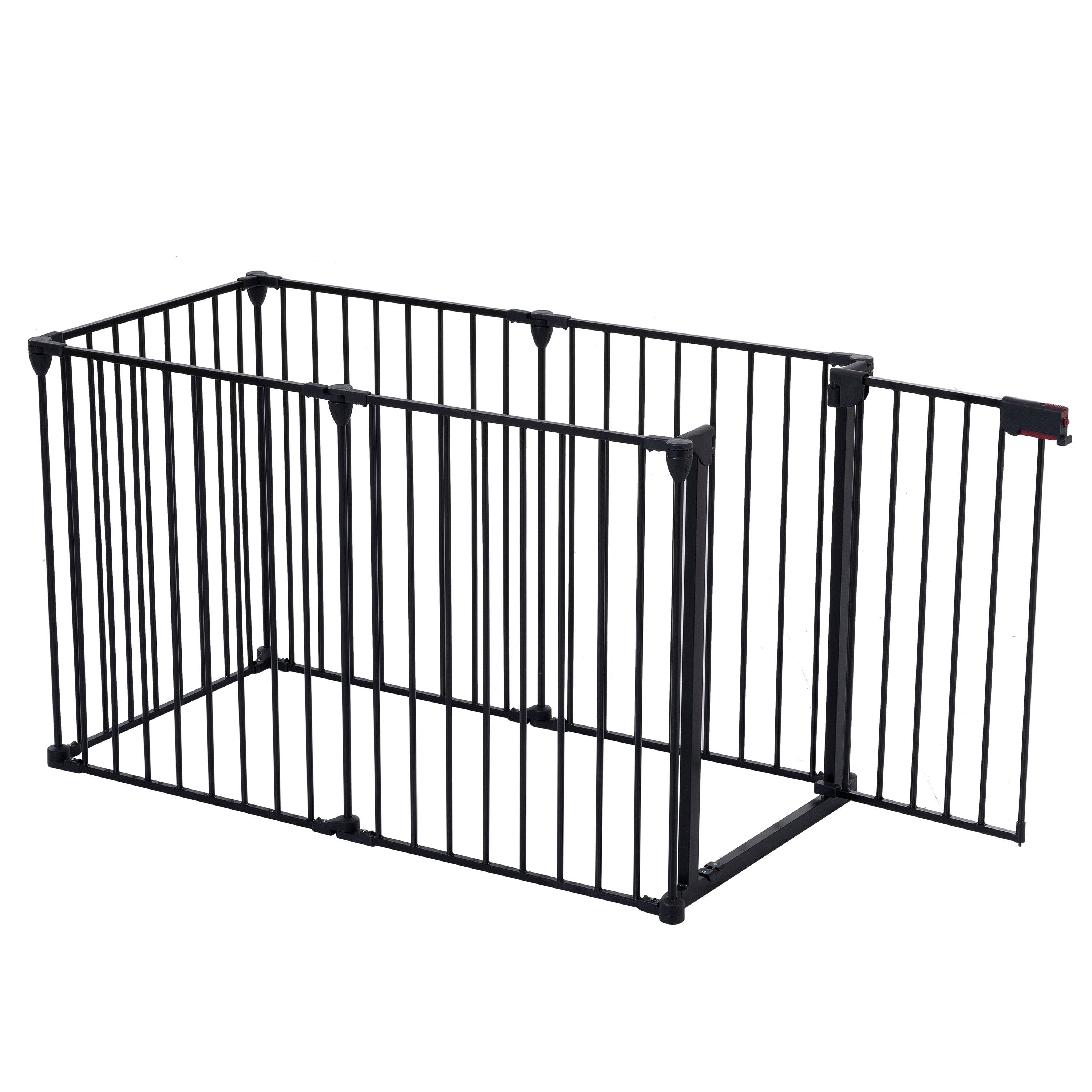 150" 6-Panel Adjustable Steel Safety Gate | Wide Walk-Through Door | Fireplace, Christmas Tree, Stair Barrier | Black | Indoor/Outdoor Home Use