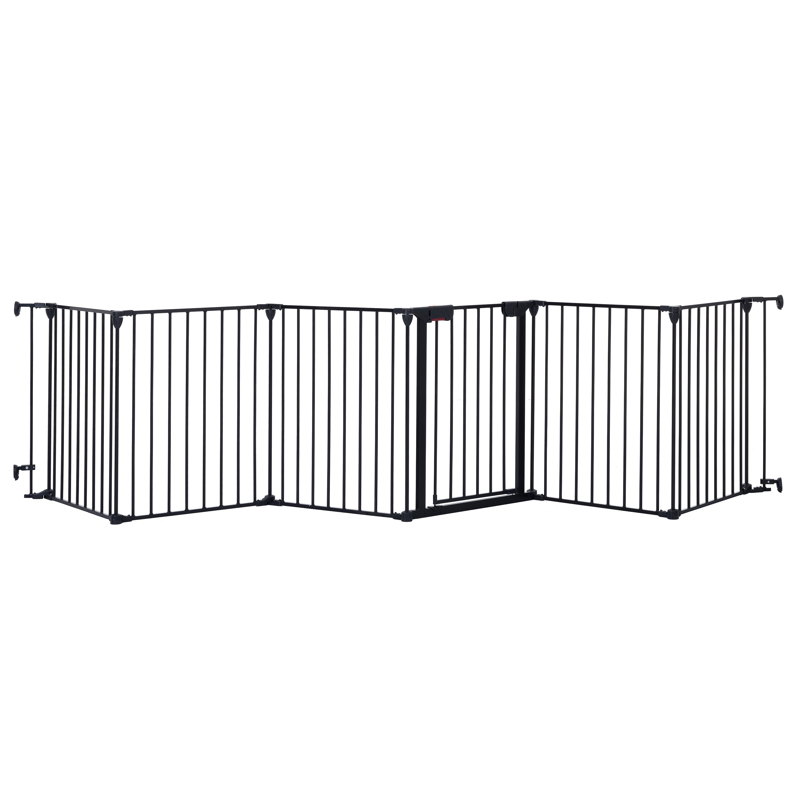 150" 6-Panel Adjustable Steel Safety Gate | Wide Walk-Through Door | Fireplace, Christmas Tree, Stair Barrier | Black | Indoor/Outdoor Home Use