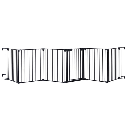 150" 6-Panel Adjustable Steel Safety Gate | Wide Walk-Through Door | Fireplace, Christmas Tree, Stair Barrier | Black | Indoor/Outdoor Home Use