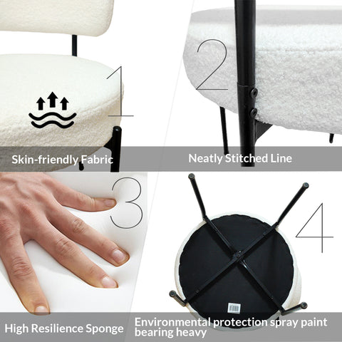 31.5" Round Dining Table Set for 2-4 | Off-White MDF Top, White Metal Legs | 2 Upholstered Faux Fur Chairs | Modern Kitchen, Reception Room Furniture | Easy Assembly