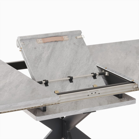 Expandable Dining Table Set for 6-8, 62.4"-78.15" MDF Kitchen Table with Padded Armless Chairs, Grey Metal Legs, Modern Dining Room Furniture for Home & Gatherings