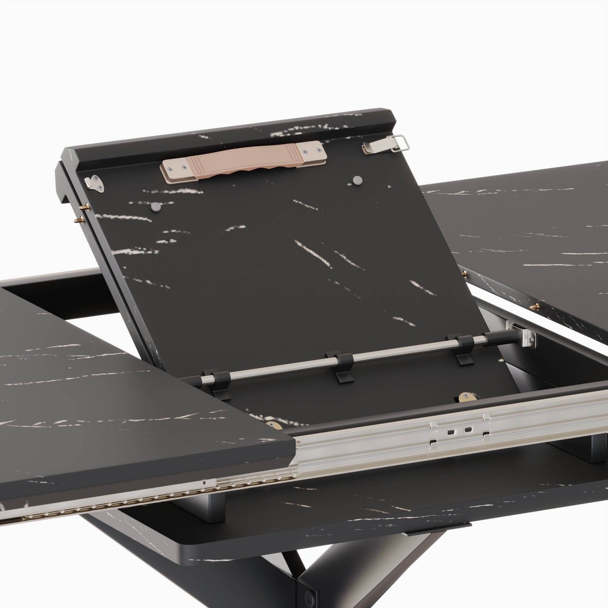 Expandable 62.4"-78.15" Dining Table Set for 6-8, Modern MDF Kitchen Table with Black Metal Legs & Padded Armless Chairs, Gray/Black, Dining Room & Kitchen Use