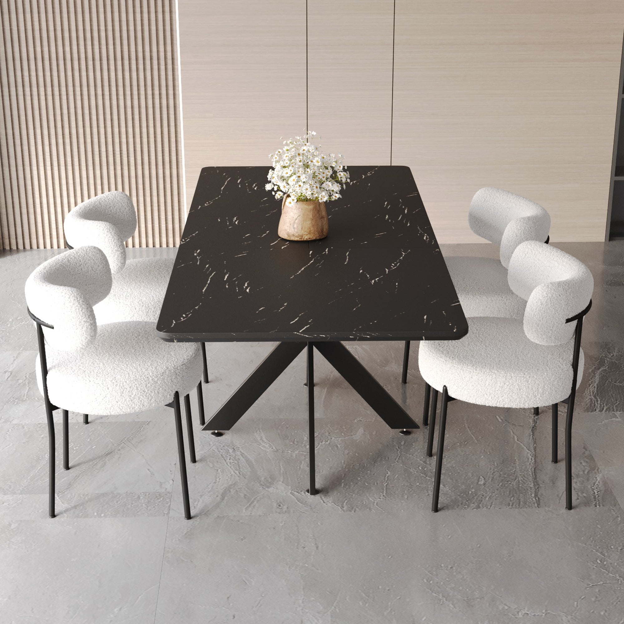 62.4"-78.15" Extendable Dining Table Set for 4-8 | MDF & Black Metal X-Legs | Upholstered Armless Chairs | Modern Kitchen & Dining Room Furniture | Easy Clean, Durable, Stylish
