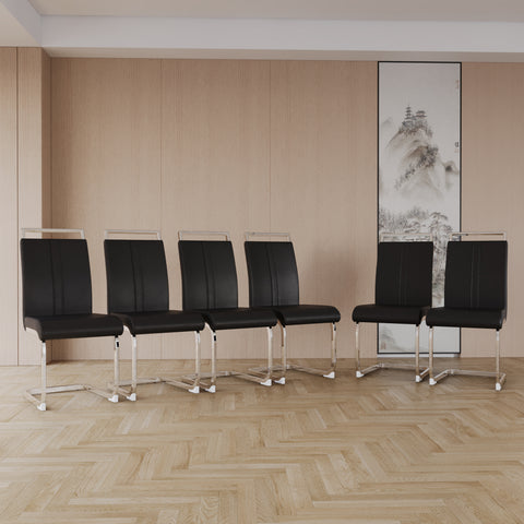 63" Cream MDF Dining Table Set for 6: Modern PU Armless Chairs, Silver Metal Legs, Stain-Resistant Top, Ideal for Home Kitchen & Dining Room Gatherings