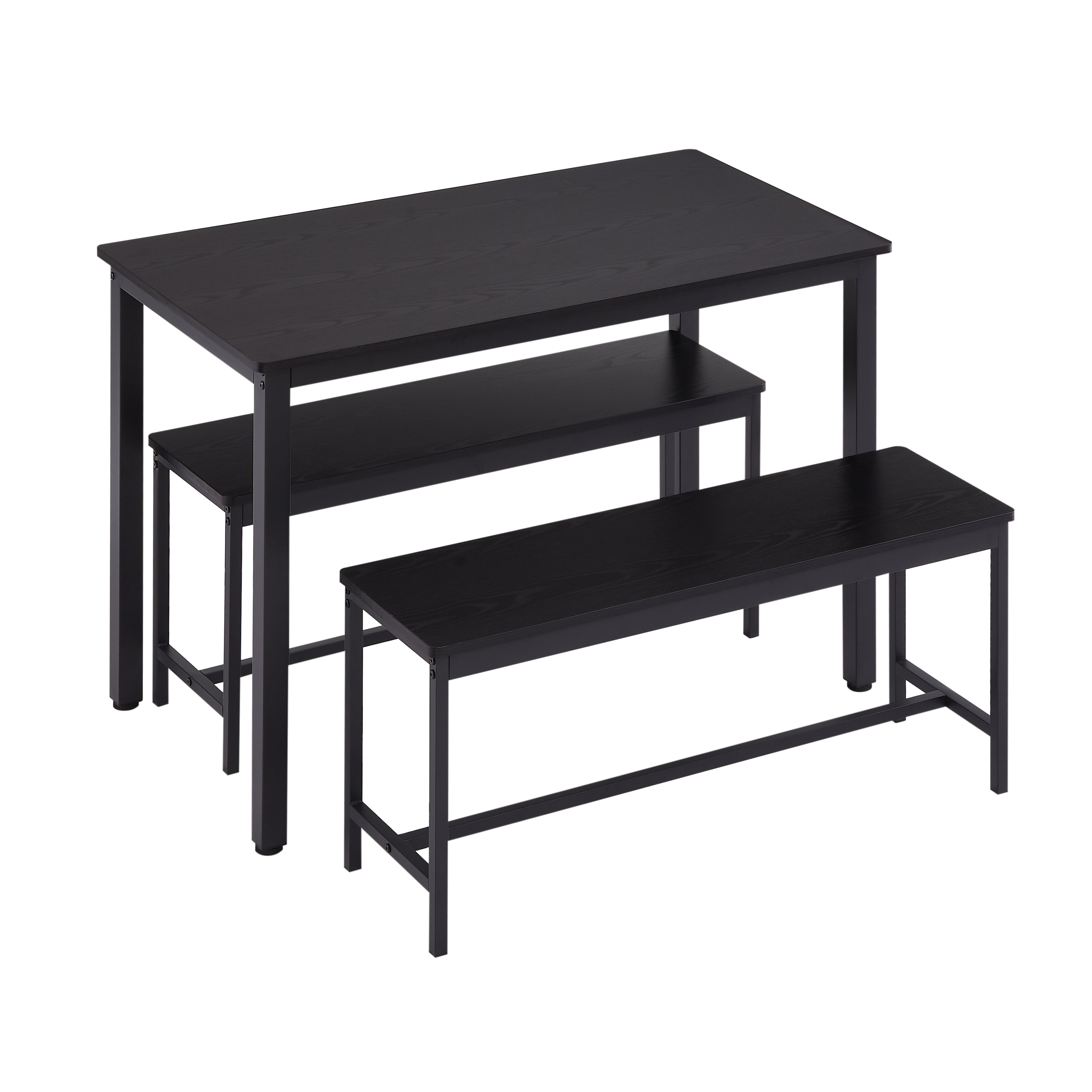 Industrial Black Dining Table Set with 2 Benches for 4 | 43.3" L x 23.6" W Particleboard & Steel Kitchen Breakfast Counter | Space-Saving, Durable, Easy Assembly for Living Room, Party Room