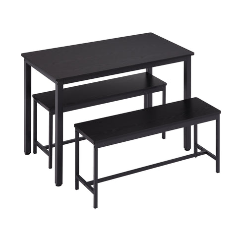 Industrial Black Dining Table Set with 2 Benches for 4 | 43.3" L x 23.6" W Particleboard & Steel Kitchen Breakfast Counter | Space-Saving, Durable, Easy Assembly for Living Room, Party Room