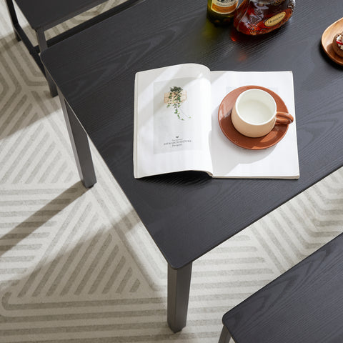 Industrial Black Dining Table Set with 2 Benches for 4 | 43.3" L x 23.6" W Particleboard & Steel Kitchen Breakfast Counter | Space-Saving, Durable, Easy Assembly for Living Room, Party Room