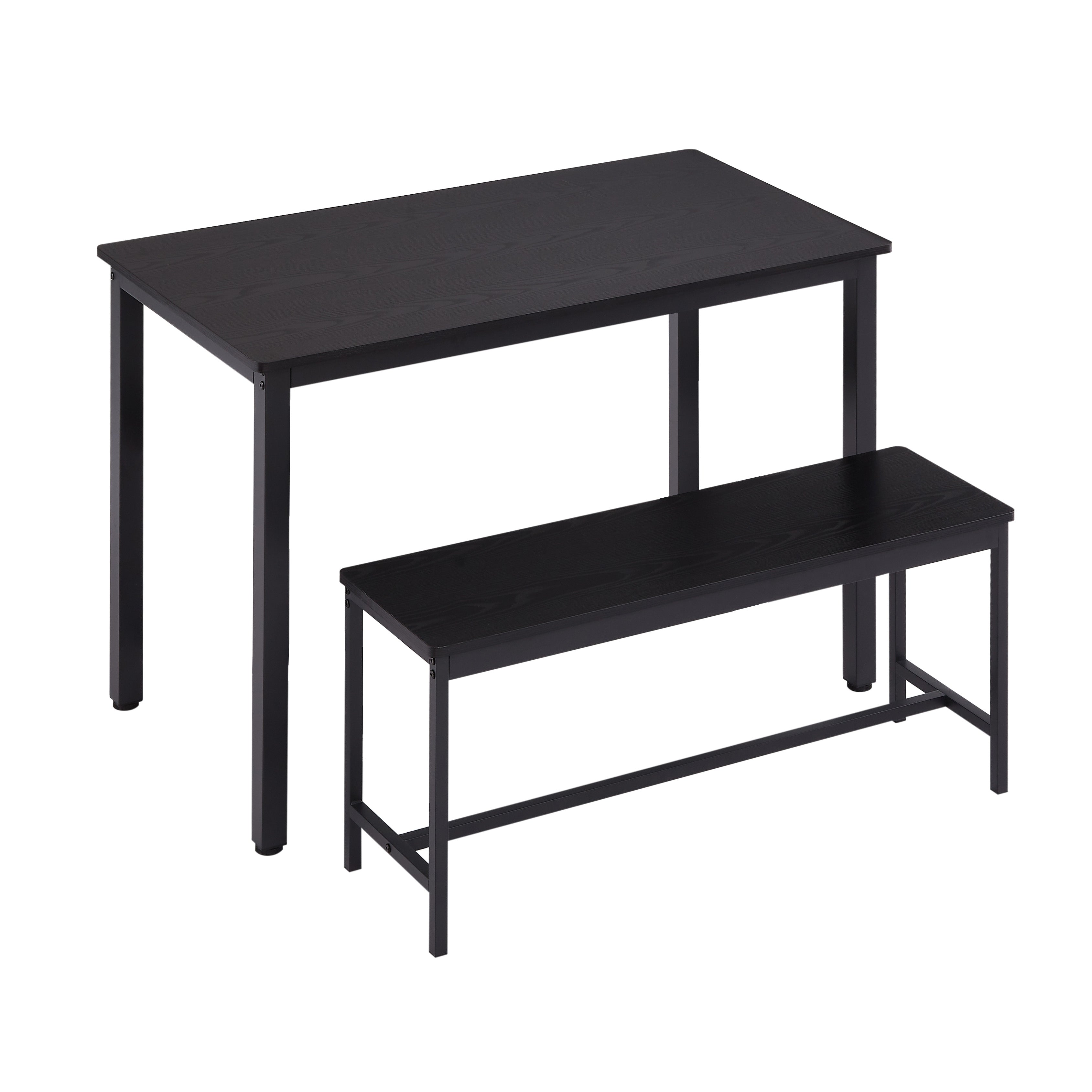 Industrial Black Dining Table Set with 2 Benches for 4 | 43.3" L x 23.6" W Particleboard & Steel Kitchen Breakfast Counter | Space-Saving, Durable, Easy Assembly for Living Room, Party Room