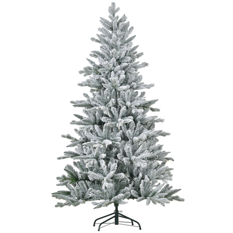 HOMCOM 6ft Snow Flocked Artificial Christmas Tree | 994 Tips, Hinged Green Xmas Tree with Metal Stand | Easy Assembly for Home &amp; Office Holiday Decor