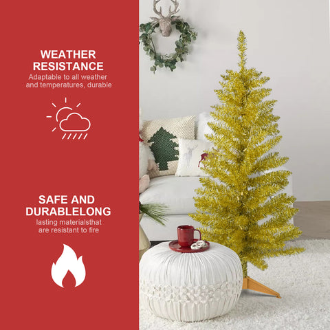 4FT Gold Christmas Tree with 50 UL Lights, 122 PVC Tips - Prelit Artificial Holiday Tree for Indoor Tabletop, Small Spaces, Apartments, Offices - Festive Gold Decor