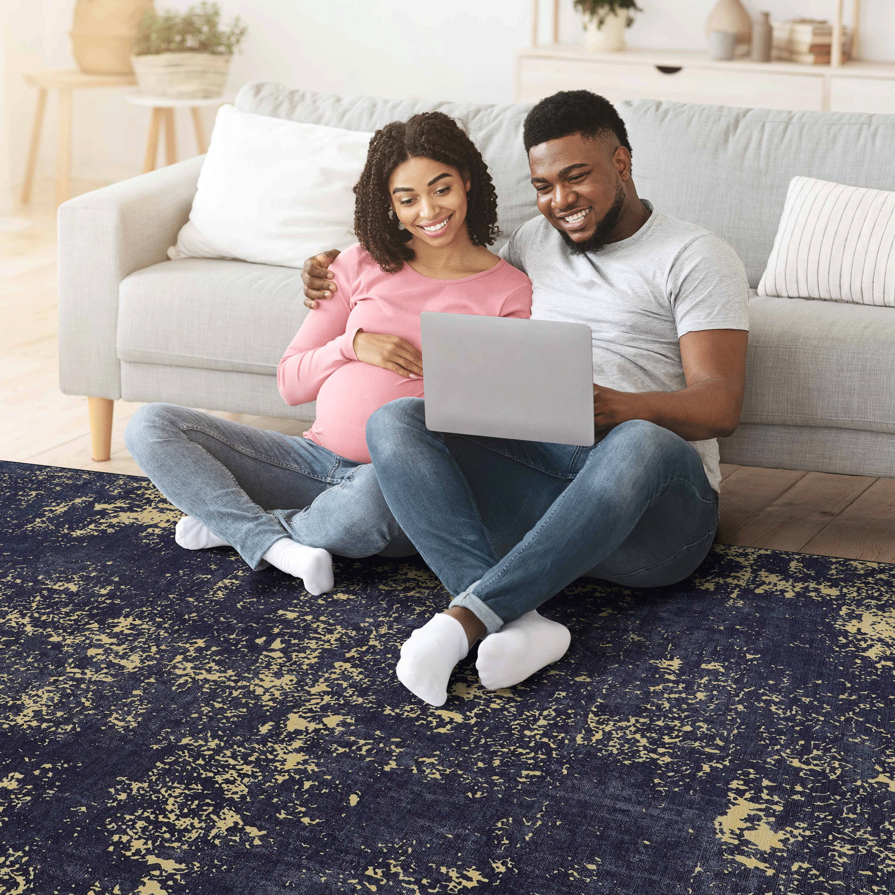 MAVAL 4x6 Washable Area Rug | Black &amp; Gold Chenille | Soft, Non-Slip, Stain-Resistant | Low Pile for Living Room, Bedroom, Hallway, Kitchen | Durable &amp; Easy Clean Indoor Mat