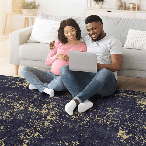 MAVAL 4x6 Washable Area Rug | Black &amp; Gold Chenille | Soft, Non-Slip, Stain-Resistant | Low Pile for Living Room, Bedroom, Hallway, Kitchen | Durable &amp; Easy Clean Indoor Mat