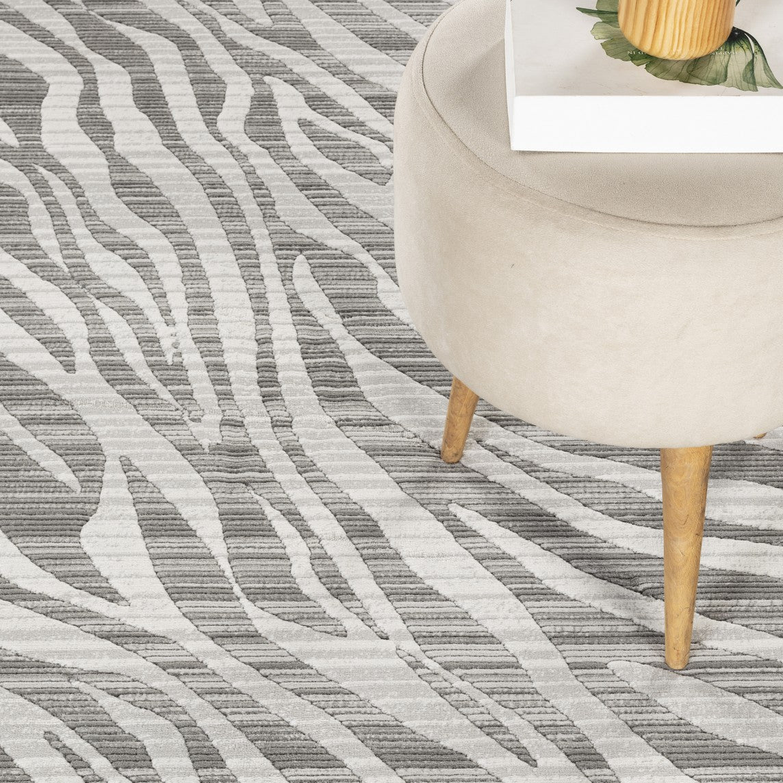 Geometrix GC_DIM1008 Gray 5'3"x7'3" Area Rug - Realistic 3D Effect, Ultra-Soft Polyester, Durable Jute Backing, 0.43" Pile, Boho/Exotic Style for Living Room &amp; High Traffic Areas, Made in Turkey
