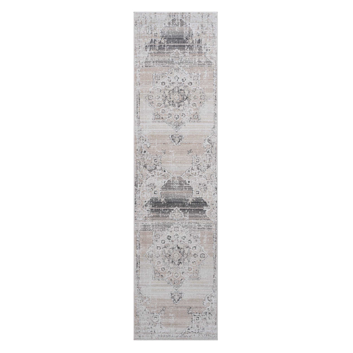 PAYAS Collection 2'x8' Cream Medallion Runner Rug - Stain-Resistant Polyester, Low Pile, Durable Cotton Backing for Hallway, Entryway, Kitchen, Living Room, Turkey